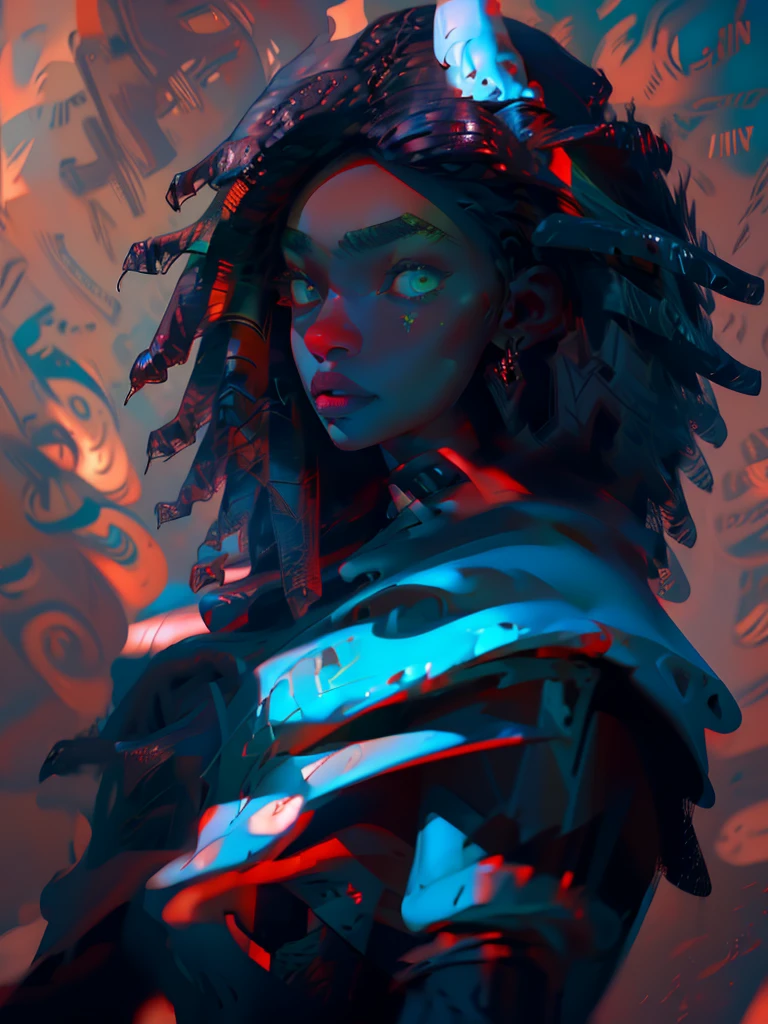 Very detailed, realistic, beautiful black woman, pretty woman, black skin, dark skin, HD, pretty face, fluorescent color, high quality, afro, afro hair, fantasy woman, black woman