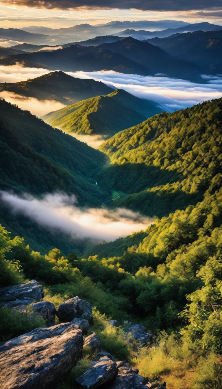 beautiful valley view , On the top of the mountain , Morning time , Beautiful clouds, Beautiful sky ,