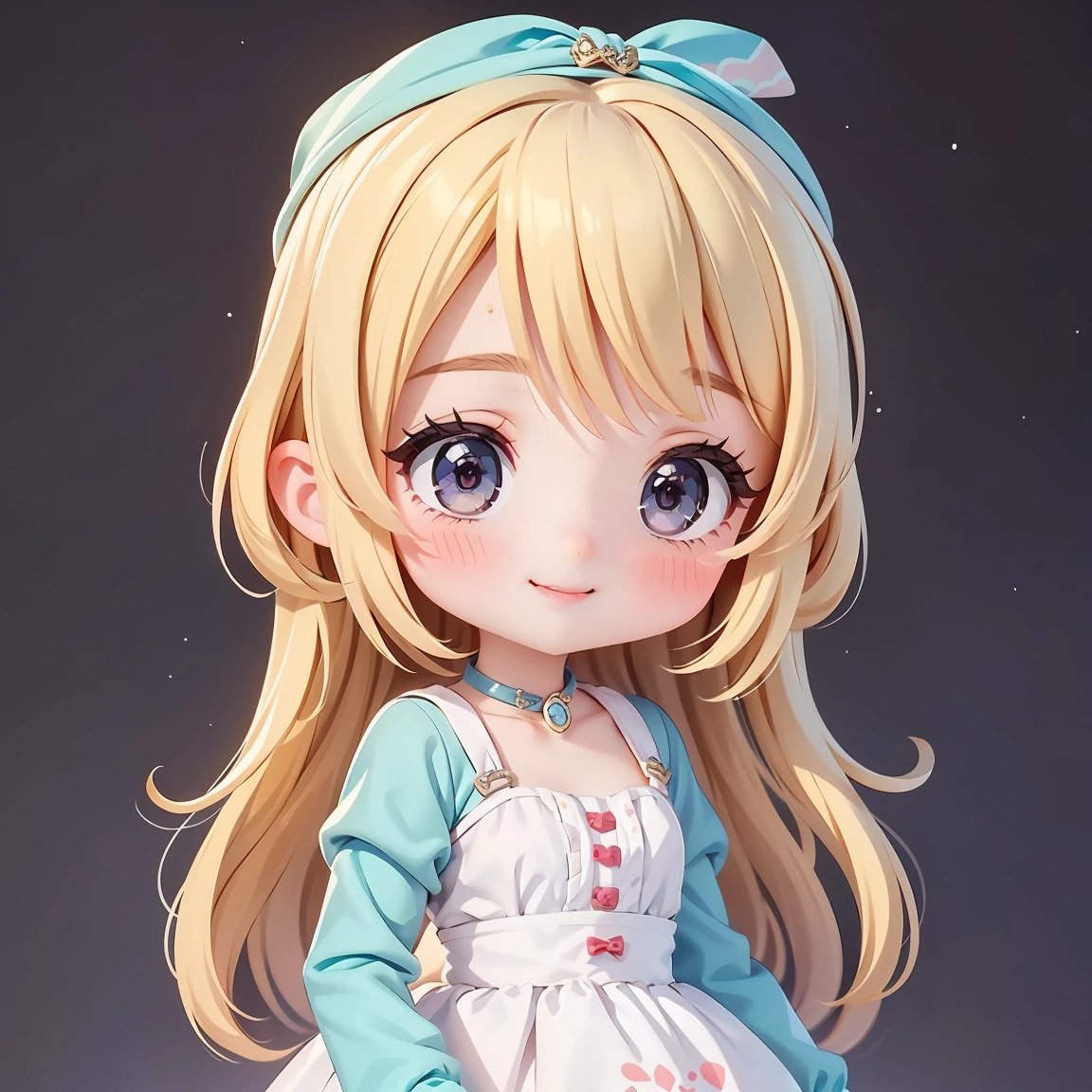  Super Chibi Character：1.8、Wearing cute shoes、background：simple、Blonde Hair、Cute 7  girl、Cinderella Dresses、Smiling so that the eyes are lined up：1.8、Looking this way