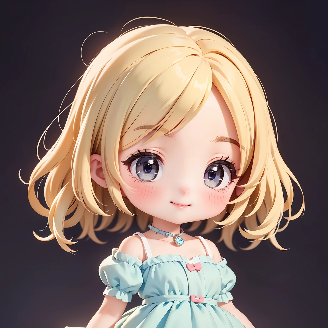  Super Chibi Character：1.8、Wearing cute shoes、background：simple、Blonde Hair、Cute 7 year old girl、Cinderella Dresses、Smiling so that the eyes are lined up：1.8、Looking this way