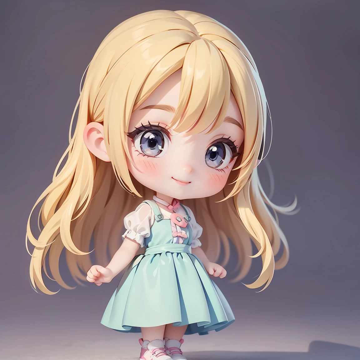  Super Chibi Character：1.8、Wearing cute shoes、background：simple、Blonde Hair、Cute 7 year old girl、Cinderella Dresses、Smiling so that the eyes are lined up：1.8、Looking this way