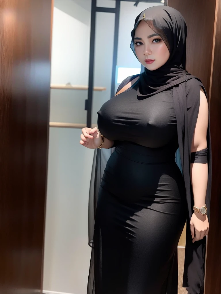 High resolution UHD, Improvement of quality, Soft lighting, Highly detailed, Very detailed on clothes, high quality clothes, Advanced Details, Sharp Focus, High resolution, Big Breasts, Breasts Covered With Hijab and Dress, Real clothes, Real Lighting, Same Clothes With Big Breasts, Big Boob Undershirt Covered, Malay Girl wearing hijab, full body, full photos, nice body