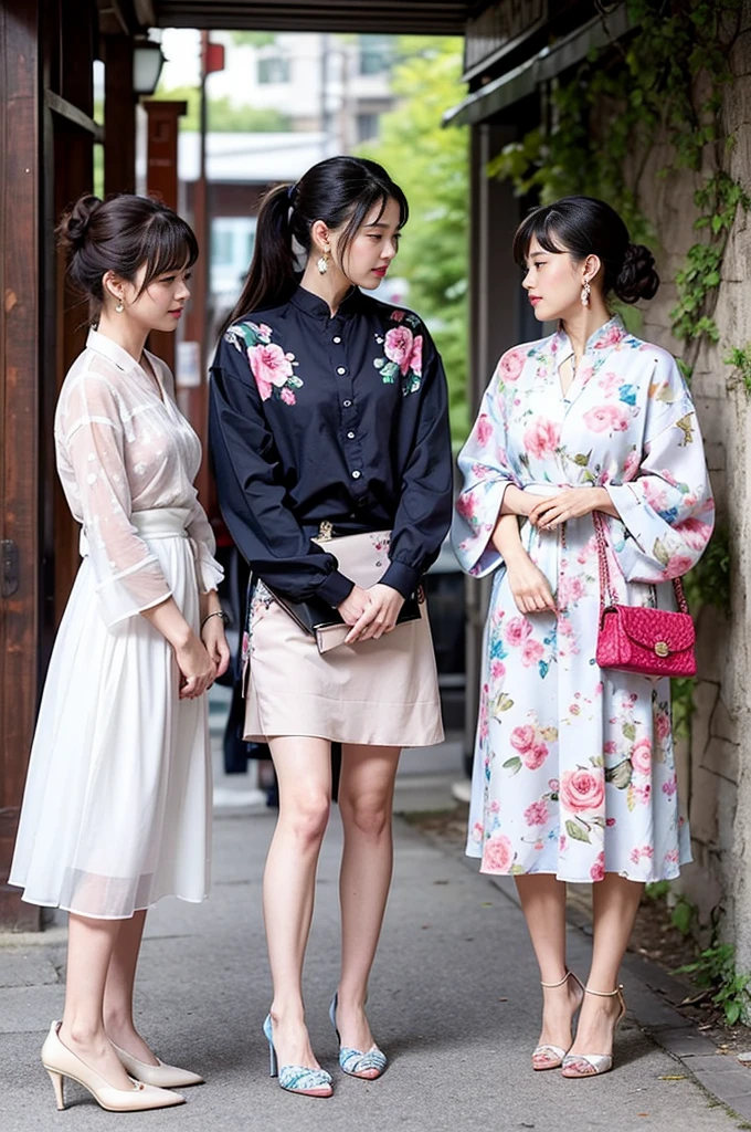 Features：Floral Pattern，Lightweight fabric。
Fabric Selection：Chiffon or silk。
Colors and Patterns：浅色底色搭配鲜艳的Floral Pattern。
Pairing suggestions：Pair with a pair of light-colored high heels，A simple handbag，And a pair of small earrings。