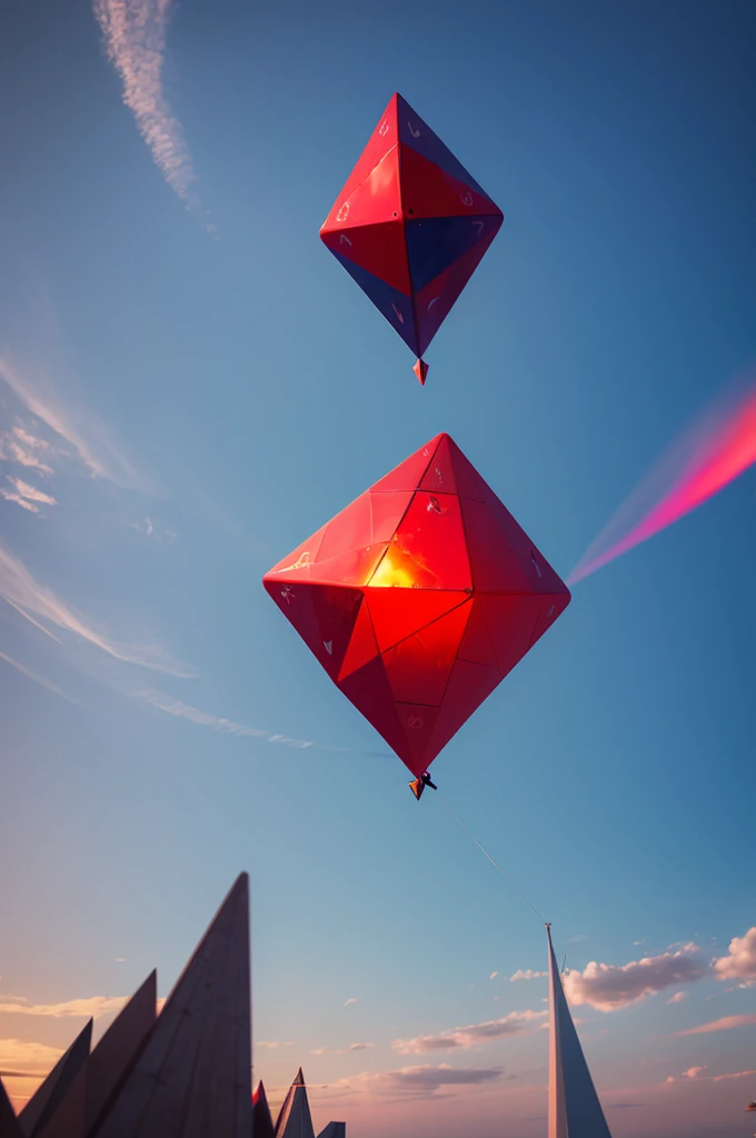 A magical flying Octahedron with a red aura