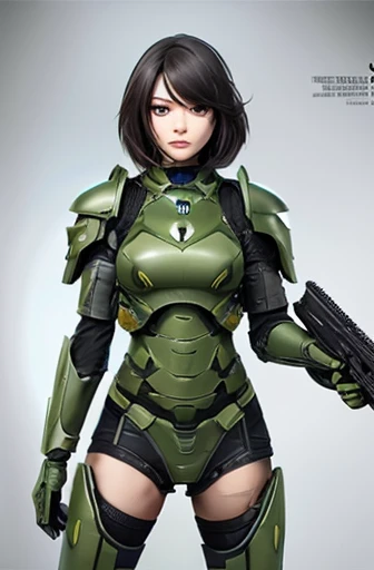 Android Woman Cyborg Woman strong Olive Green Armor Rifles whole body war