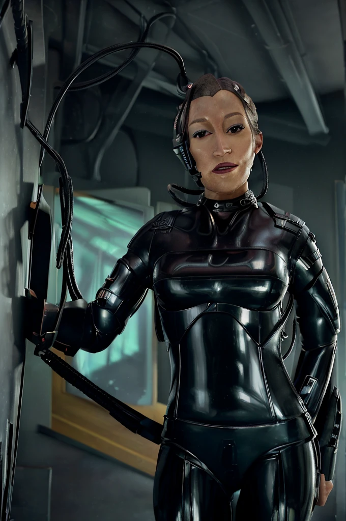 (tawny newsome:1.2), (black skin:1.2), (liquid metal girl full body
 sttldunf uniform:1.2), (Liquid Metal sttldunf uniform:1.2) being being transformed into drone,, Borg, robotic, 
ballgag, leather catsuit, belt, lying, prisoner, (best quality,4k,8k,highres,masterpiece:1.2),ultra-detailed,(realistic,photorealistic,photo-realistic:1.37),dark moody lighting,dramatic chiaroscuro,cinematic, (portrait:1.2)