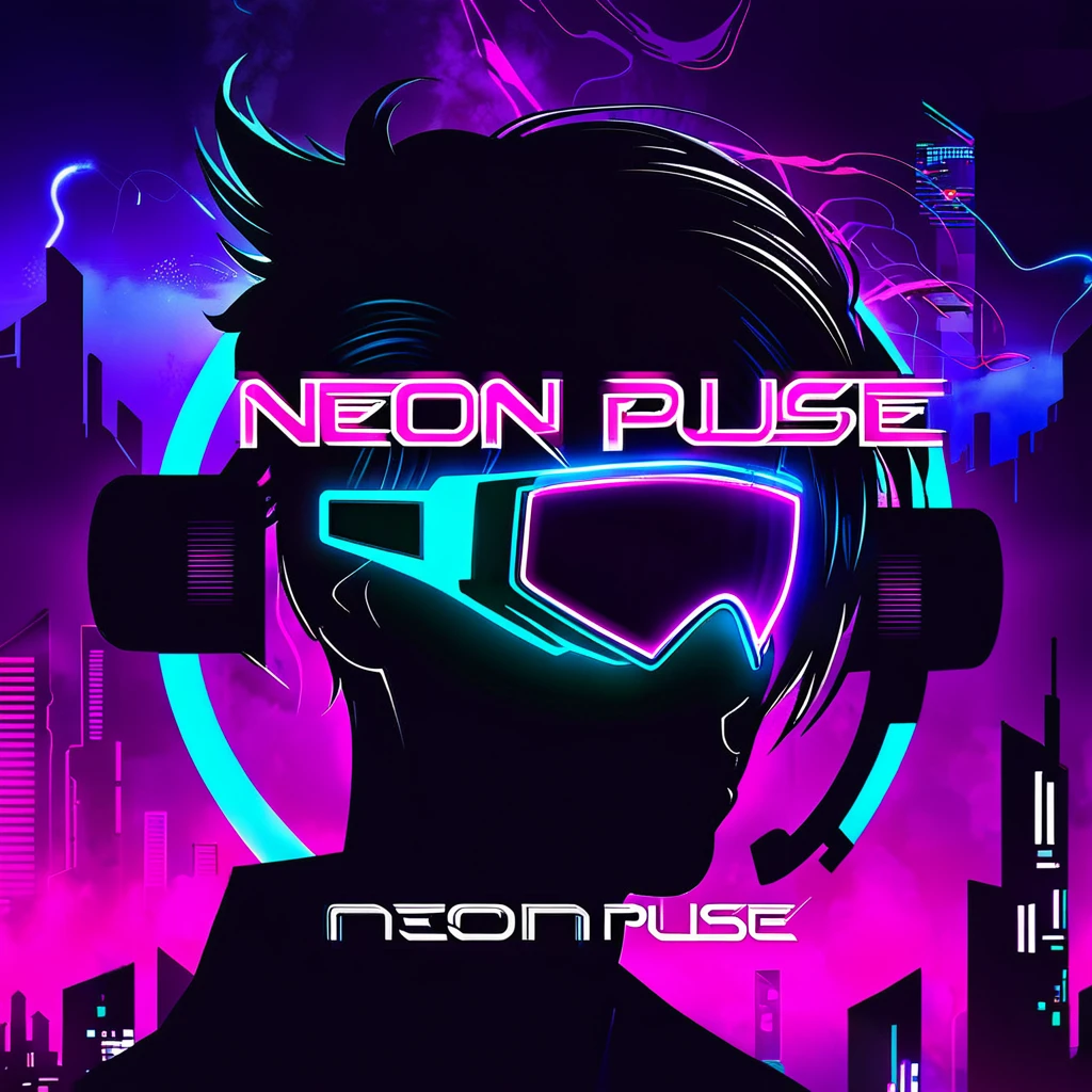 Create a vibrant and dynamic album cover for an energetic EDM track titled “Neon Pulse”. The cover should feature neon lights, dynamic lines, and abstract patterns, with a cyberpunk style. The color scheme should include intense neon colors such as violet, pink, blue, and turquoise. The title “Neon Pulse” should be displayed prominently in a modern, bold font. Include elements like pulsing lights, electronic waves, digital patterns, and a futuristic cityscape to enhance the energetic EDM and gaming vibe. Size: 1024x1024, HQ ; Style: Cyberpunk, EDM, Futuristic ; Colors: Violet, Pink, Blue, Neon