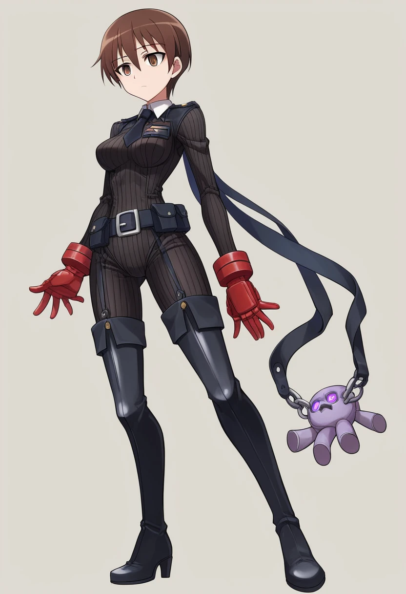 Super detailed, Explicit, Beautiful body, Beautiful Nose, Beautiful character design, Perfect Eyes, Perfect Face, Ultra-high resolution, 4K, Beautiful feet, Perfect Legs, Nice hands, Perfect hands, masterpiece, Highest quality, Very detailed, figure, Absurd, Perfect Anatomy, Street Fighter, Doll Suit, Shadaloo Doll, Doll Suit, Expressionless, Hollow Eyes, View your viewers, Red gloves, emotionless, black latex, corruption, Mind control, Female Fighter, whole body, Hypnosisにかかった, Unfortunate trance, whole body suit, ribbed bodysuit, Arms at your sides, follow, Perfect female body, extremely glossy latex, Hypnosis, Hypno Lola, Hollow Eyes, Mind control装置, Pauses, Obedient_Pause, slave, Have, tie, Stand up straight, Are standing, Are standing at attention, Have, tie, belt, latex, ribbed bodysuit, Knee socks, garter belt, Combat Stance, Extend your right arm from your shoulder、Stretch your hands out into the air, army, Thigh-high boots, One girl, alone, Brown Hair, short hair, Brown eyes, nishizumi miho, Strike Witches