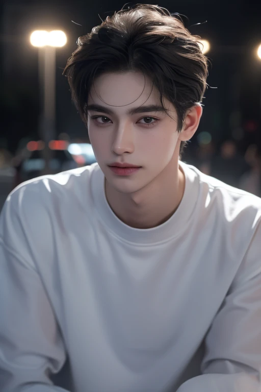 ((highest quality, 8K, masterpiece: 1.3)), New York City、Handsome boy in street fashion:1.5, 20-year-old、Delinquent boy、 well-groomed face, black hair color、thin face、（white skin:1.5）、whole body、beckoning、black eyes、Super handsome、sexy eyes、Extra-fine face, handsome nose, small eyes and face, beautiful lighting, High resolution, detailed mouth, smile, whole body: 1.5, perfect body shape、super slim，medium hair、STUSSY clothes、silver accessories、Oversized clothes、