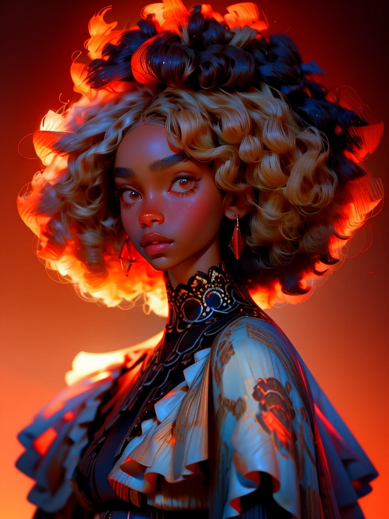 Very detailed, realistic, beautiful black woman, wearing dress, pretty woman, brown skin, HD, pretty face, vivid colors, high quality, afro, afro hair, black woman, warm tones, natural lighting