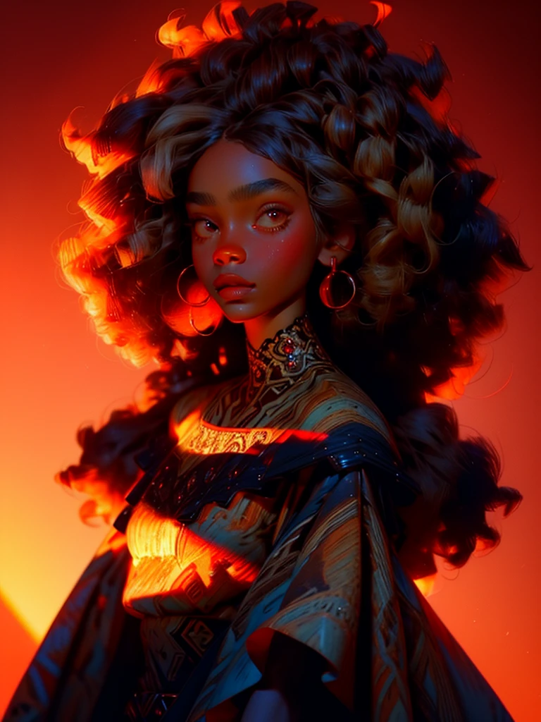 Very detailed, realistic, beautiful black woman, wearing dress, pretty woman, brown skin, HD, pretty face, vivid colors, high quality, afro, afro hair, black woman, warm tones, natural lighting