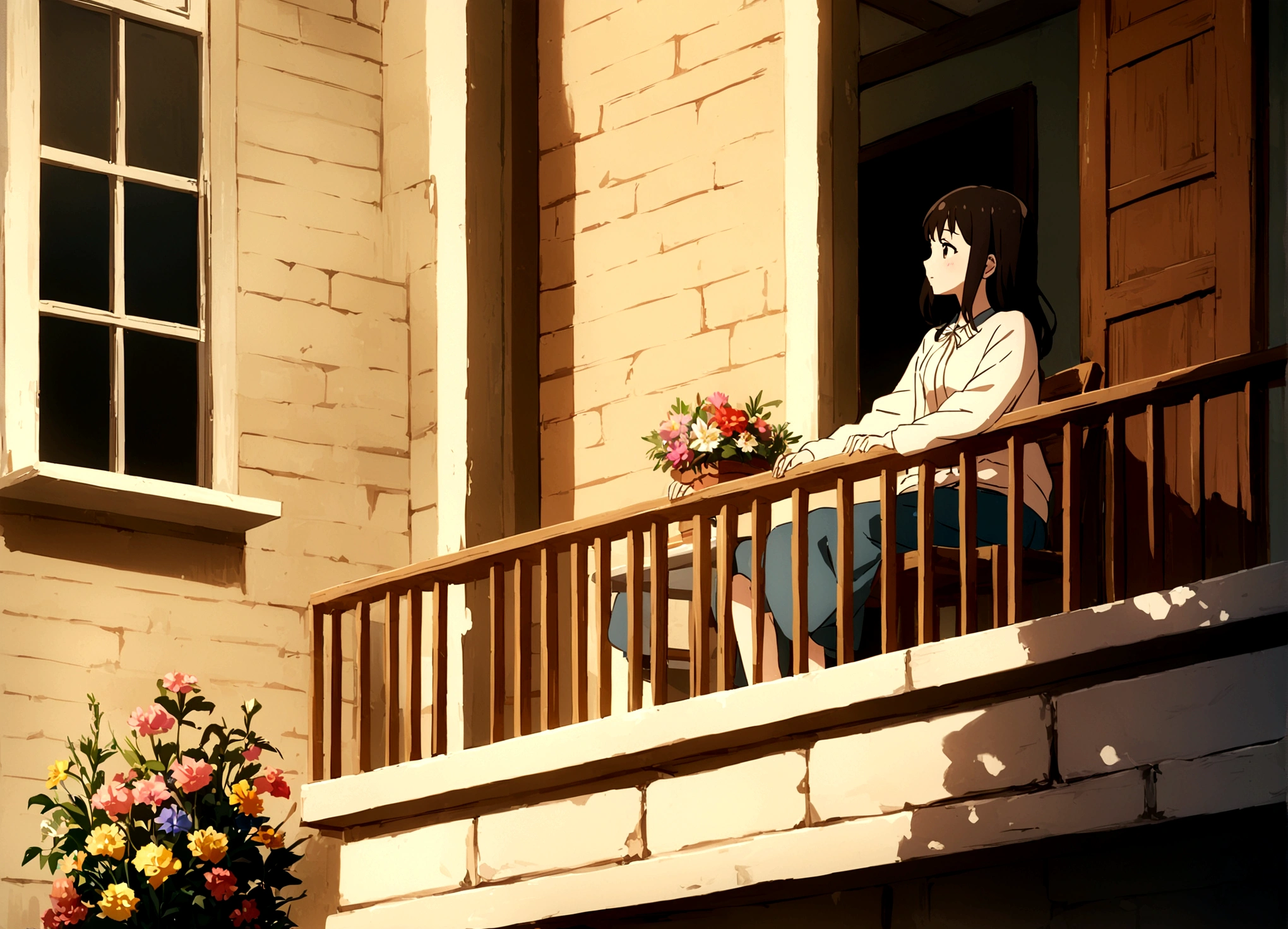 First Job, Better Quality, Movie stills, One girl, Girl sitting on balcony with flowers, Quality 4K