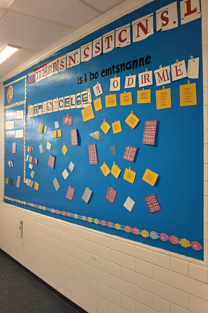 A not-so-large spelling contest mural at a school that includes the finalists for the contest