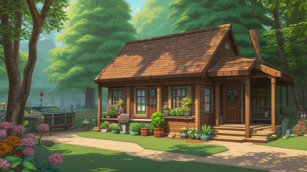 there is a small house with a lot of plants growing on it, a digital painting by senior artist, cg society contest winner, pixel art, cozy cafe background, highly detailed digital painting, very detailed digital painting, digital painting highly detailed, beautiful detailed pixel art, cozy place, overgrown place, painted in anime painter studio, hq very detailed