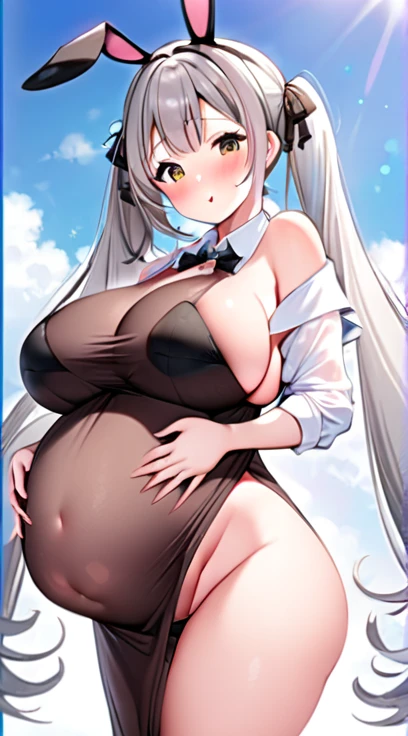 Bunny girl,Big Breasts,Pregnant women,Pregnant belly,Multiple births,Gray Hair,Twin tails