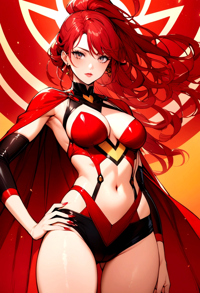 red-haired, sexy girl dressed as a superhero