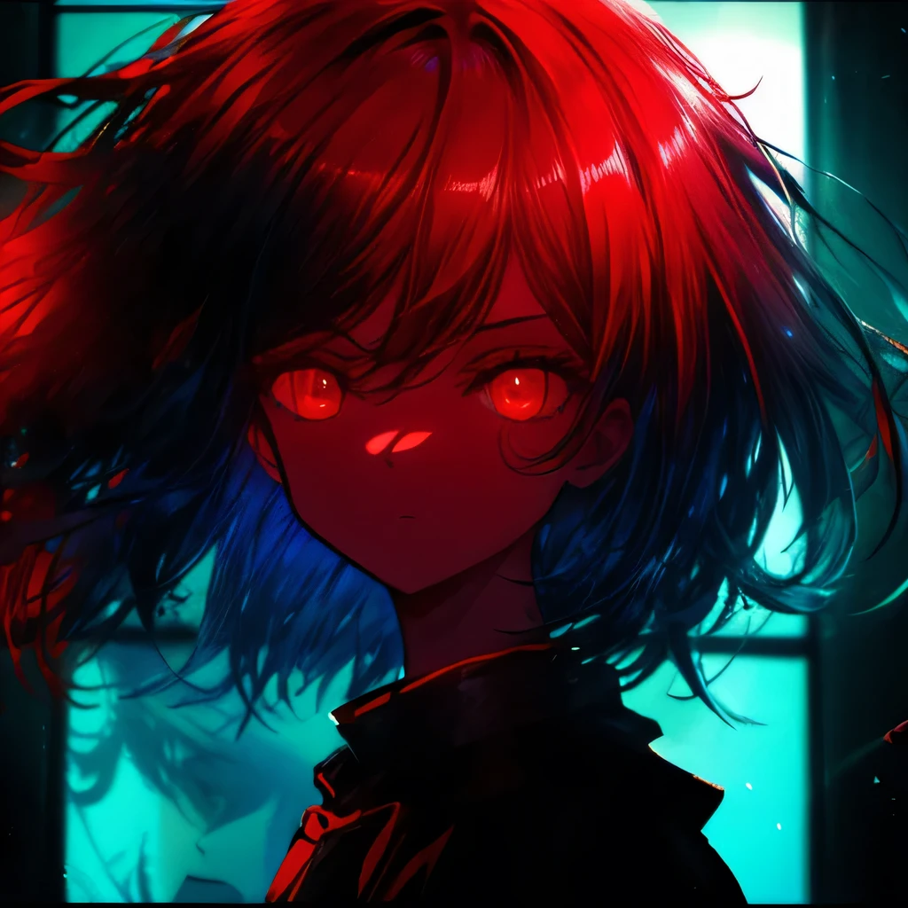 masterpiece, 1 girl, upper body, upclose, girl infront, looks at the viewer, Eyes in TV, Monitors with eyes in background, in doors, red eyes, blood, long blue hair, blue hair, many details, back facing viewer, head turned to look at viewer, emotionless, dim room, only light from tv monitors, monitors with eyes, Many screens showing different things, 1 girl in a screen, detailed eyes in the other screens, well lit, blood on hair, blood dripping from eyes, eyes with crosses in them, pale skin, seperate monitors, emotionless face, glowing eyes, long hair, white hair, eyes split in half, detailed, neon eyes, beautiful eyes, cool eyes, large monitor screen displaying beautiful eyes in background, girl in the center, silhouette of a girl in the center, red lighting, red eyes, blood, detailed, glowing, dim room, lighting from screens, massive screens displaying giant girl in the background , long hair,in a cinema room, dim lighting, bright lighting, red eyes, girl on screen panel, eyes in screen panels, long red hair, bright red hair, long hair, hair glowing, well lit, detailed, detailed lighting, well lit hair, well lit face, looking at viewer, dim room, screen monitor panels, monitors with girl in them, emotionless expression, eye in monitor screen, lots of monitor panels, sectioned panels, glowing eyes, red eyes,