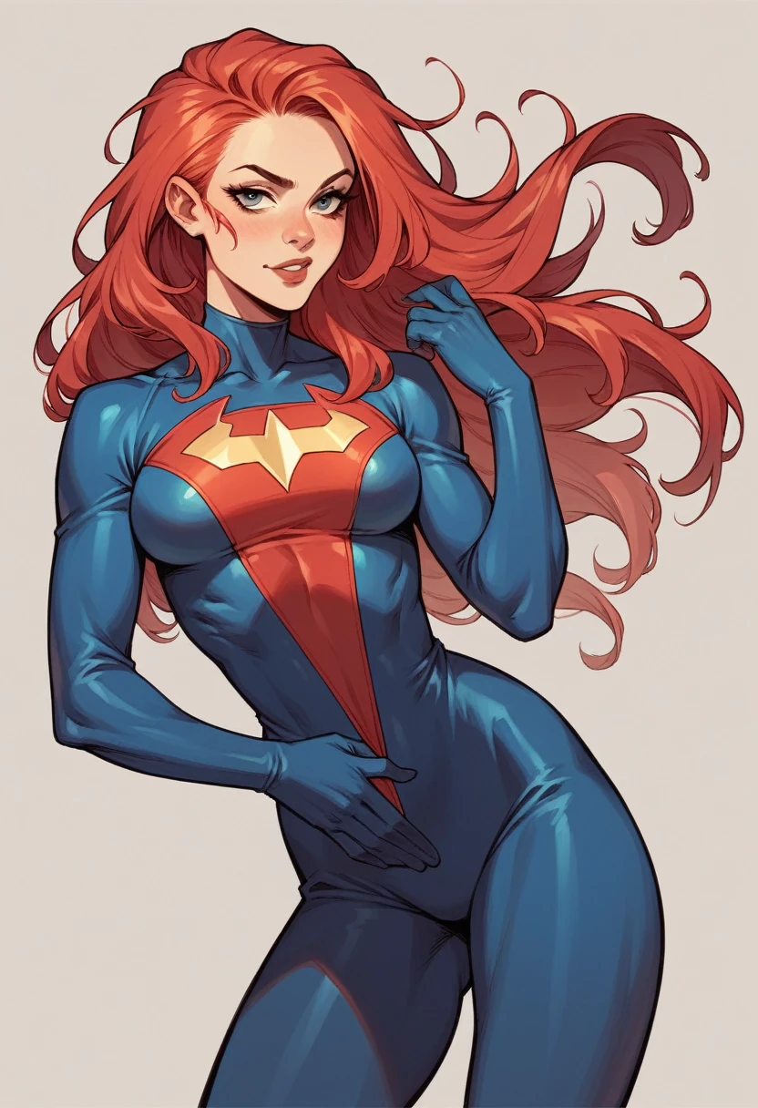 red-haired, sexy girl dressed as a superhero