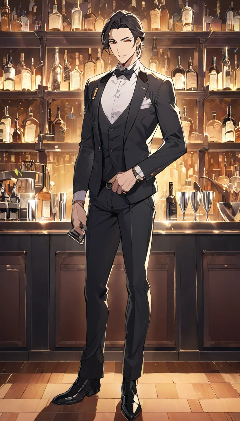 Handsome，bartender，whole body，wild