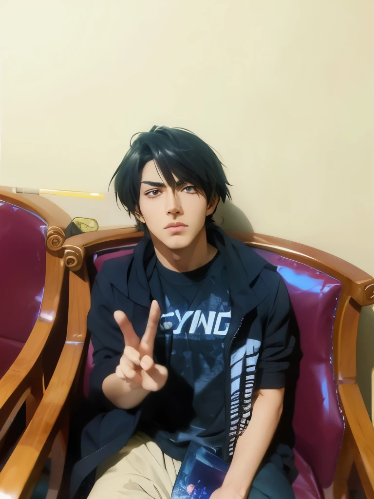 Realistic Anime style, Handsome boy, cool boy, serious face.