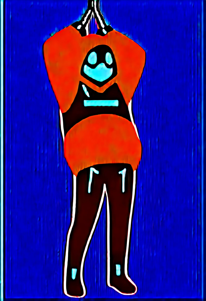 Highest quality, Highest quality, High quality illustrations, masterpiece, Ultra-high resolution, Detailed Background, In the cage, Absurd, Perfect Anatomy, performance, Good lighting, Shadows in the movies(kemono, Furry Personifi猫ion), Dark Skin, Rubber suit, Rubber suit, latex, Neon color, Black rubber spats, Orange rubber hoodie, Rubber mask, ribbon, Embarrassing, Null bulge, Restrained by shackles, first round, Lock, Prisoner, male, juvenile