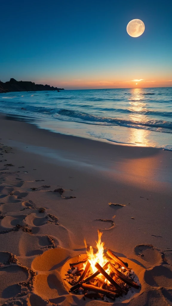 Ocean Beautiful shells on the sand Bonfire beautiful moon