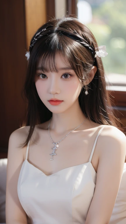 best quality, masterpiece, high resolution, A girl, cheongsam, Headdress, necklace, Jewelry, Pretty Face, Above_Body, Tyndall effect, Reality, Dark Studio, Rim Light, Two-color lighting, (HD Skin: 1.2), 8K uhd, Digital SLR Camera, Soft lighting, high quality, Volumetric Lighting, frank, photography, high resolution, 4K, 8K, Bokeh,