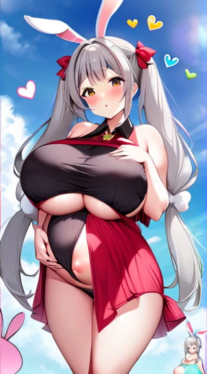 Bunny girl,Big Breasts,Pregnant women,Pregnant belly,Multiple births,Gray Hair,Twin tails