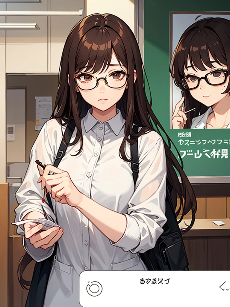Heavy smoker woman、Brown Hair、Glasses、Illustrator