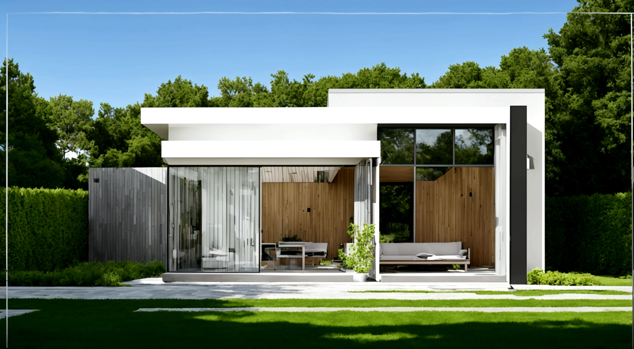 Modern minimalist architecture: The house will have a simple form, minimalist colors such as white, gray or natural wood. The clean lines are designed to create a feeling of neatness, modernity and harmony with the surrounding nature.

Windows and doors: Use many large windows to optimize natural brightness and the surrounding landscape. The entrance door will be designed to expand to connect the house with the outdoor space.
Garden and trees: Around the house there is a spacious garden, planted with trees to create shade and fresh air. Trees such as apple trees, orange trees, or green leaf trees can be used to add aesthetics and comfort to the space.
Simple and comfortable interior: Inside, the interior will be designed in a simple, modern style with natural materials such as wood and stone. Use simple but fully furnished furniture suitable for modern rural lifestyle.
Harmonious connection with nature: The house design will be optimized to make the most of the landscape and surrounding space, creating a harmonious and relaxing living environment., Photorealistic, 8k, ultra high res