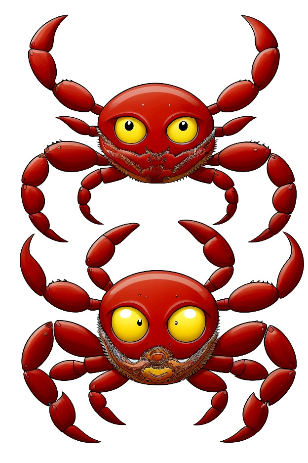 a crab character, cartoon crab, cute crab, whimsical crab, crab mascot, crab icon, stylized crab, anthropomorphic crab, crab with personality, crab in fantasy setting, detailed crab illustration, colorful crab design, crab with expressive features, crab in playful pose, crab in vibrant colors, crab in unique costume, crab with accessories, crab in dynamic composition, crab with intricate patterns, imaginative crab character