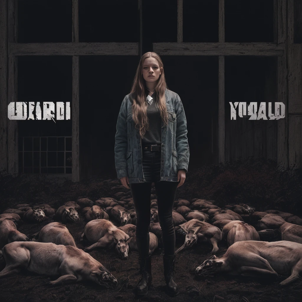 arafed woman standing in front of a bunch of dead animals, official artwork, yggrdasil, by Jóhannes Sveinsson Kjarval, album cover!, new album cover, promo material, inspired by Gottfried Helnwein, promo still, outlast 2, key art, by Ásgrímur Jónsson, isolated