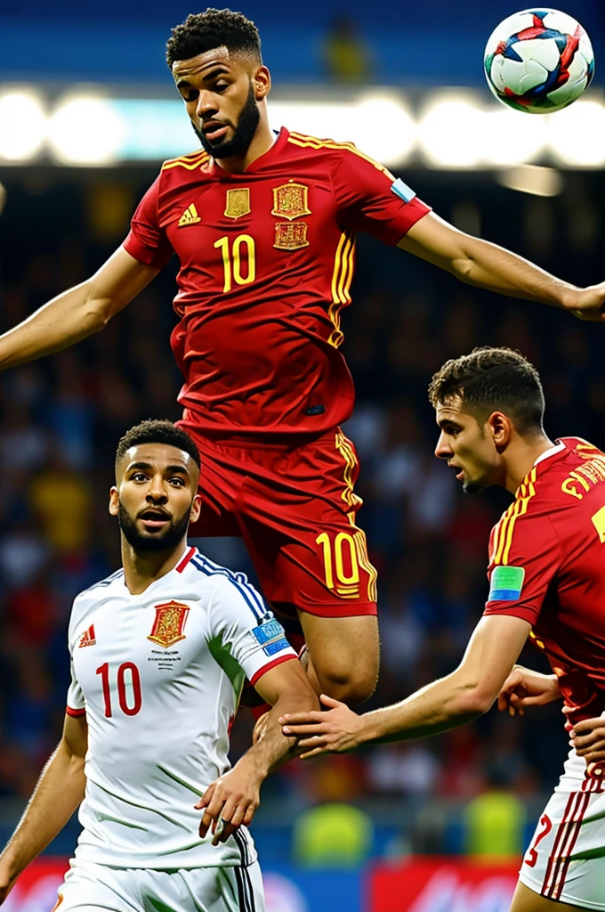 Euro Cup final confrontation image of Lamine Yamal with the Spain shirt and Jude Belingham with the England shirt