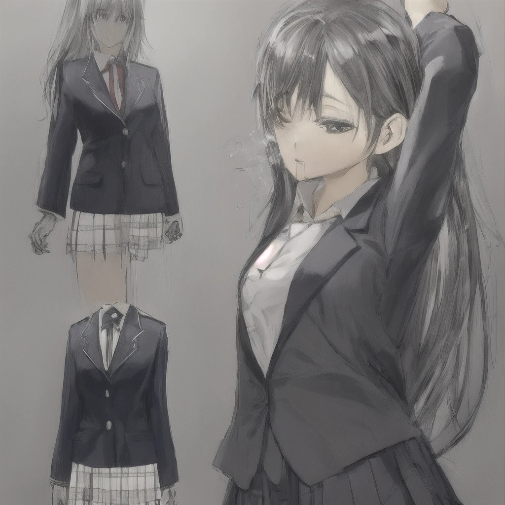 Anime character with long hair and suit, JK Uniform, 現実的なhigh school girl, Kantai Collection Style, beautiful anime high high school girl, a Surreal , Surreal , Smooth anime CG art, Anime full body illustration, Yandere. expensive, Anime Concept Art, Detailed Anime Character Art, high school girl, Japanese , wear