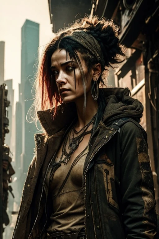 Cyberpunk, Scavenger, woman, dressed in rags