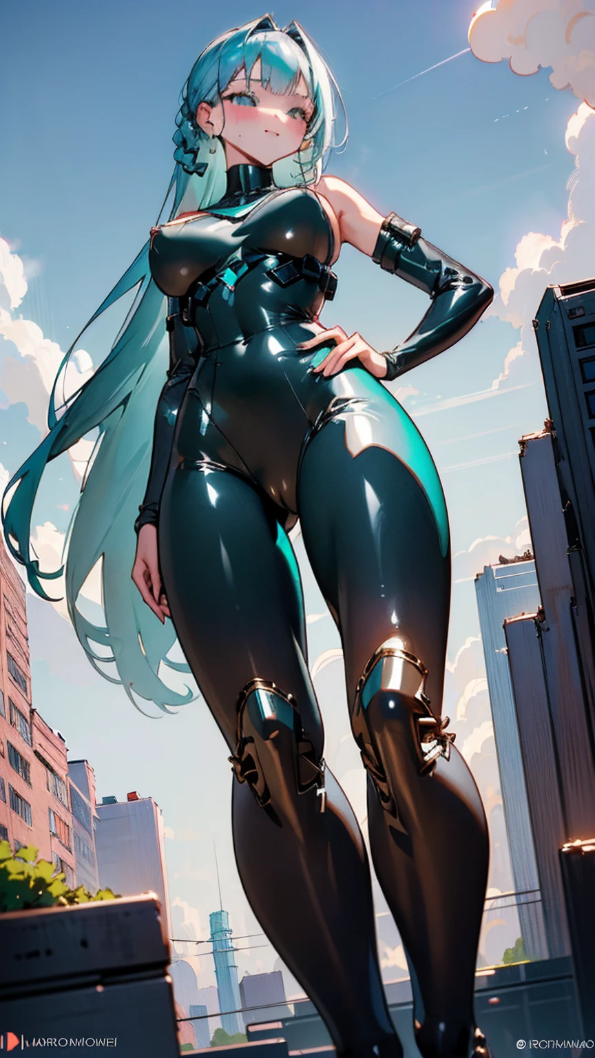 A seductive giantess in a metallic blue bodysuit, with long silver hair and piercing green eyes, lounges provocatively on a rooftop garden. Her legs, bent at the knees, crush the lush greenery and delicate flowers beneath her. She picks up tiny humans with her toes, teasing them with her movements, and occasionally bringing one to her lips. Her body exudes raw sexual energy, her voice a sultry whisper filled with teasing mockery. Giantess, Goddess, sexy legs, bodysuit, hot, curvy body, mommy issues, tiny people, macrophilia, perspective from below, high quality, almost naked, mature woman, rooftop garden, erotic.

