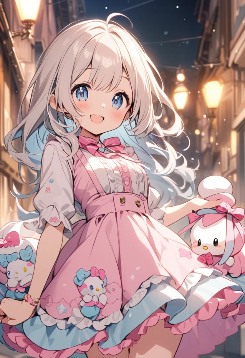 Cute smiling girl in flowing skirt, Sanrio