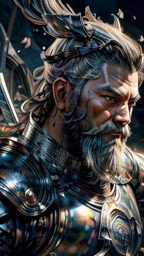 Oriental、Ancient Chinese man in armor、Three Kingdoms、Highest quality、masterpiece、Ultra-high resolution、(Realistic:1.4)、Game Poster、Crisp and beautiful image quality、Beard、whole body ,(Metal Armor, metal dragon head on the shoulder, Holding a sword, (Skin of color, ),(黒Beard):1.2), (Metal Armor with intricate pattern:1.2), gloves, Long trousers, (Very detailed, bloom:1.5), (Highest quality, Concept Art, 4K), (analog:1.2), (high sharpness), (Detailed pupil:1.1), (Painting:1.1), (digital Painting:1.1), Detailed face and eyes, masterpiece, Highest quality, (Very detailed写真:1.1), 8K, photoRealistic,  (PurerosFace_v1:0.2), [:(Detailed face:1.2):0.2], sharp, Realistic, Realistic Shadow, 
