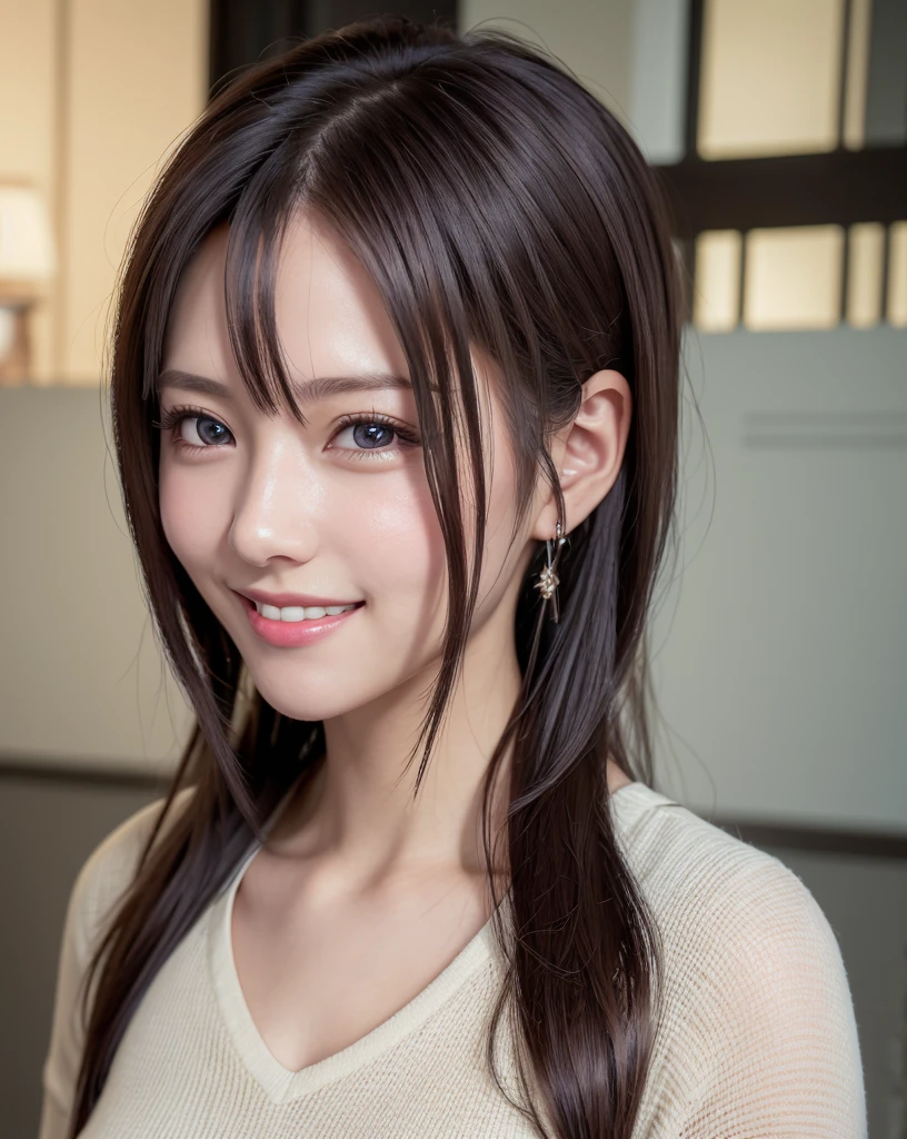 (masutepiece:1.3), hight resolution, ultra-detailliert,8k wallpaper, Realistic, Photorealsitic,Realistic Beauties,Detailed hair, Beautiful face,  high detailed skin texture,Cute smile