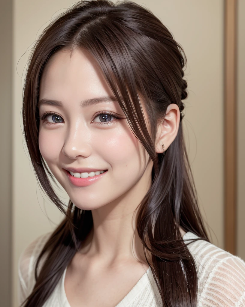 (masutepiece:1.3), hight resolution, ultra-detailliert,8k wallpaper, Realistic, Photorealsitic,Realistic Beauties,Detailed hair, Beautiful face, high detailed skin texture,Cute smile