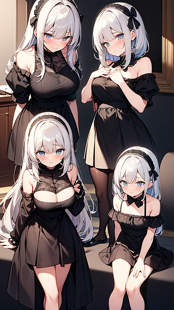 ((masterpiece)), (Highest quality、32k), (Simple style), (Faceless,Face peeling), 2 Girls, The maid and the lady whose face was torn off, Big Breasts, Big Swing Chest, Wearing a face stolen from someone else, Sexy body, Sleeveless, No sleeve, Off the shoulder, Black Dress, Pleated lace, Lace dress, black knee socks. Standing, whole body, both hands touch the face, Luxurious Room, {{The maid who can steal someone's face by putting a mask on them took the young lady's face as a mask, The young lady is faceless}}, Browsing Caution, NSFW