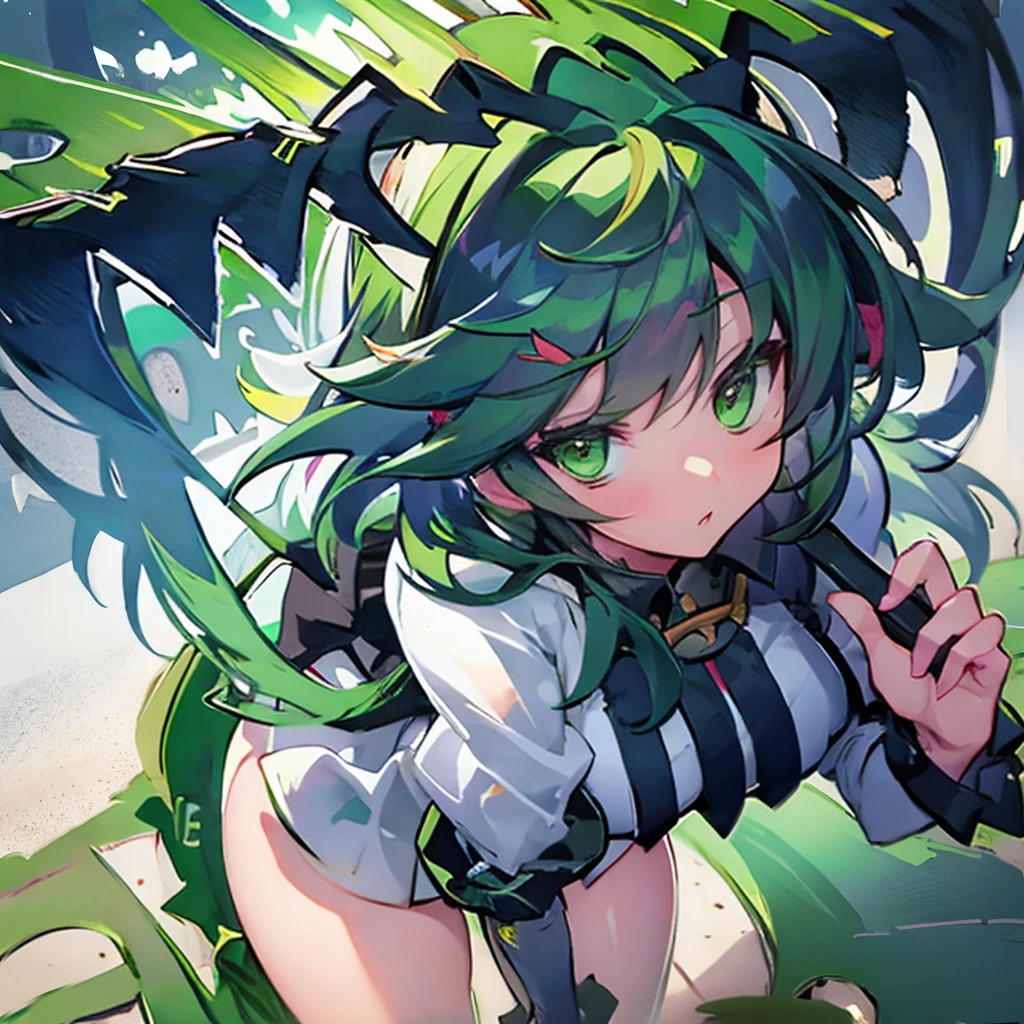 Create an ultra-detailed, best quality, high-resolution masterpiece depicting an umbral elemental with an curvy anime girl figure seeping with green energy perfect shadows, high quality shading, photorealistic, Fukua