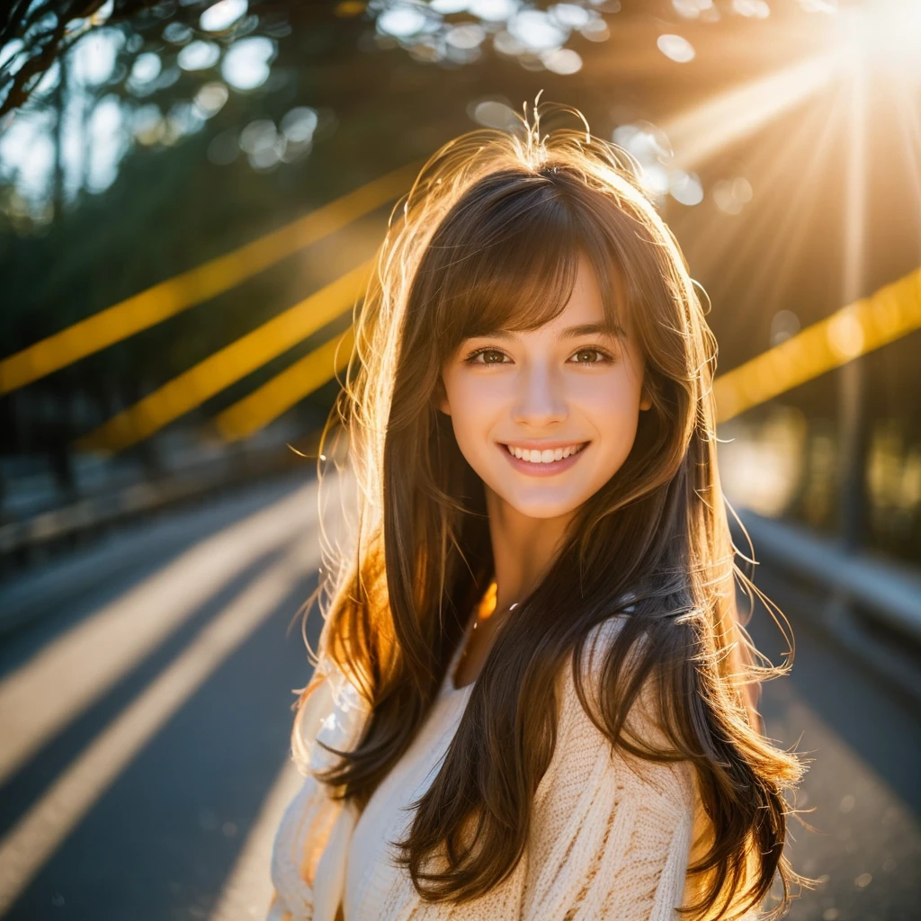 a 19 year old girl with a striking appearance. Her brown hair falls in soft, shoulder-length waves., shining under the light with golden reflections. Seus olhos pretos, deep and expressive, contrast beautifully with your fair skin. She has an average height, with about 1,65 metros de altura, and a slender, graceful figure. His smile is warm and endearing, brightening your face and revealing a friendly, approachable personality.