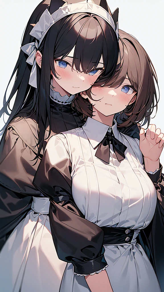 ((masterpiece)), (Highest quality、32k), (Simple style), (Faceless,Face peeling), 2 Girls, A faceless young lady and her maid with a young lady's face, Big Breasts, Big Swing Chest, Wearing a face stolen from someone else, Sexy body, Sleeveless, No sleeve, Off the shoulder, Black Dress, Pleated lace, Lace dress, black knee socks. Standing, whole body, both hands touch the face, Luxurious Room, {{A young lady who used her face-peeling ability to peel off the face of a young lady, leaving her face blank, and a maid who transplanted the peeled face onto her own face.}}, Browsing Caution, NSFW