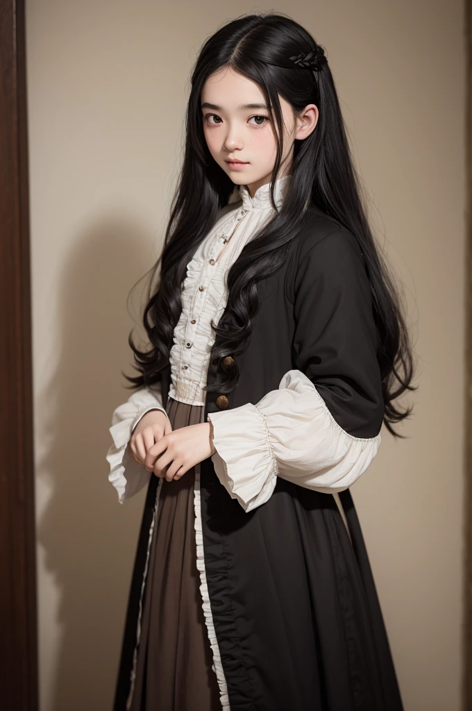 a young 1700s novice, pale with wavy black hair