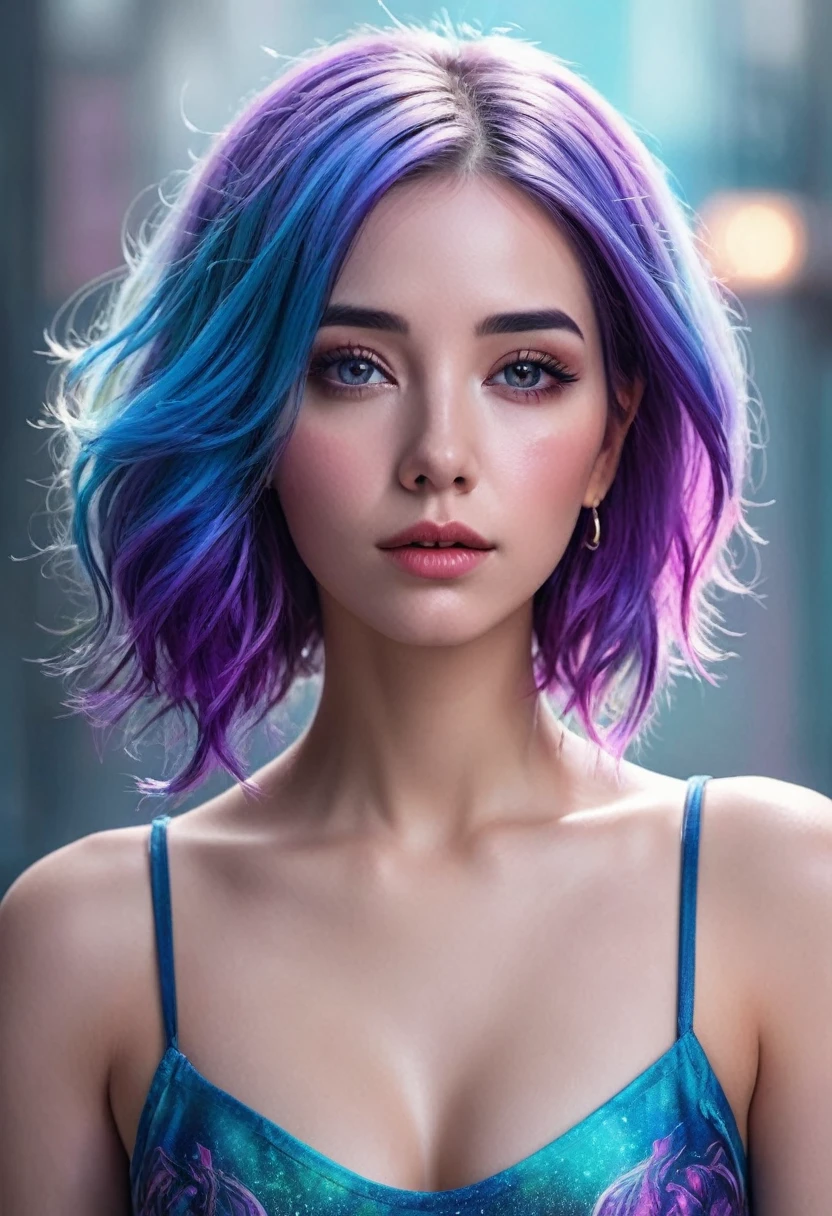 a woman with blue and purple hair and tattoos, colorful digital fantasy art, gorgeous digital art, beautiful fantasy art portrait, beautiful fantasy portrait, beautiful gorgeous digital art, digital fantasy portrait, High quality 8K detailed art, fantasy art style, Beautiful digital artwork, Beautiful digital art, fantasy digital art, fantasy art portrait, vibrant fantasy style, digital art fantasy
