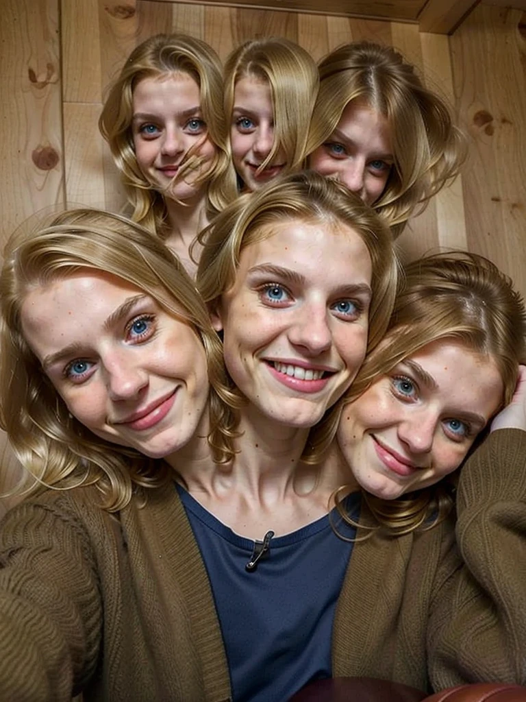 3heads, (one head adult:1.5), (one head teen:1.5), (one head child:1.5), (blonde:1.2)
