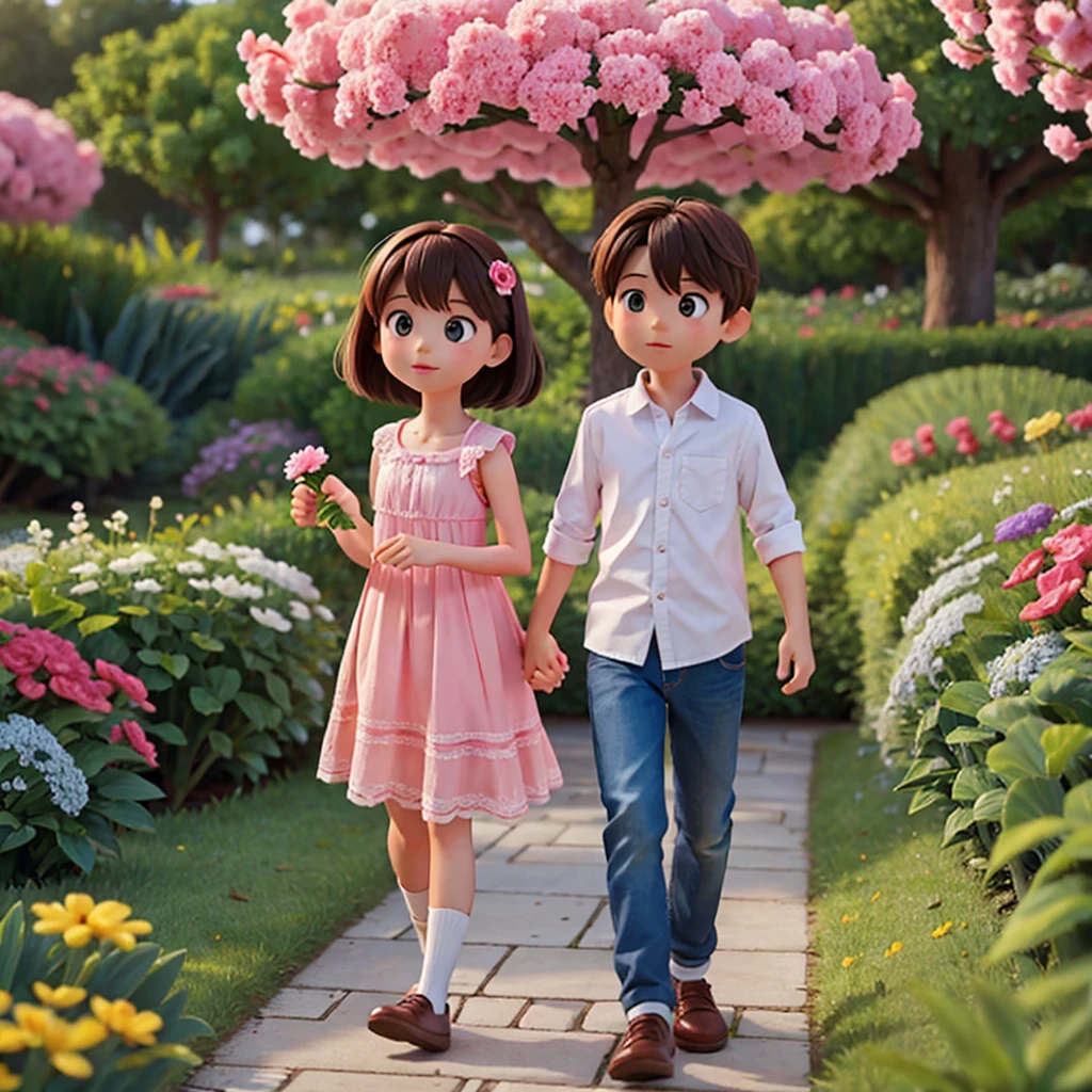 Girl and boy in the flower park