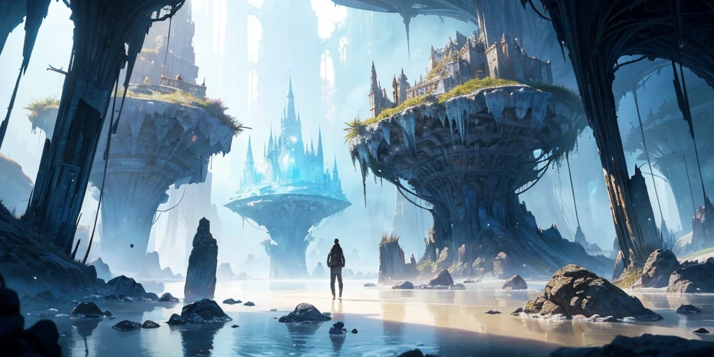 "(author：Greg Rutkowski: 1.2), (masterpiece), (best quality), extremely Beautifully and beautiful, illustration, (Fantasy Landscape), A mesmerizing Fantasy Landscape with enchanting elements blending seamlessly. (The majestic Crystal Cave mine), Huge crystals, Decorated with vibrant blue light，Reflecting the surroundings. There is a sense of tranquility and wonder in the air, Invite to explore and discover, Depth of Field, Human Development Report, complex, Beautifully"