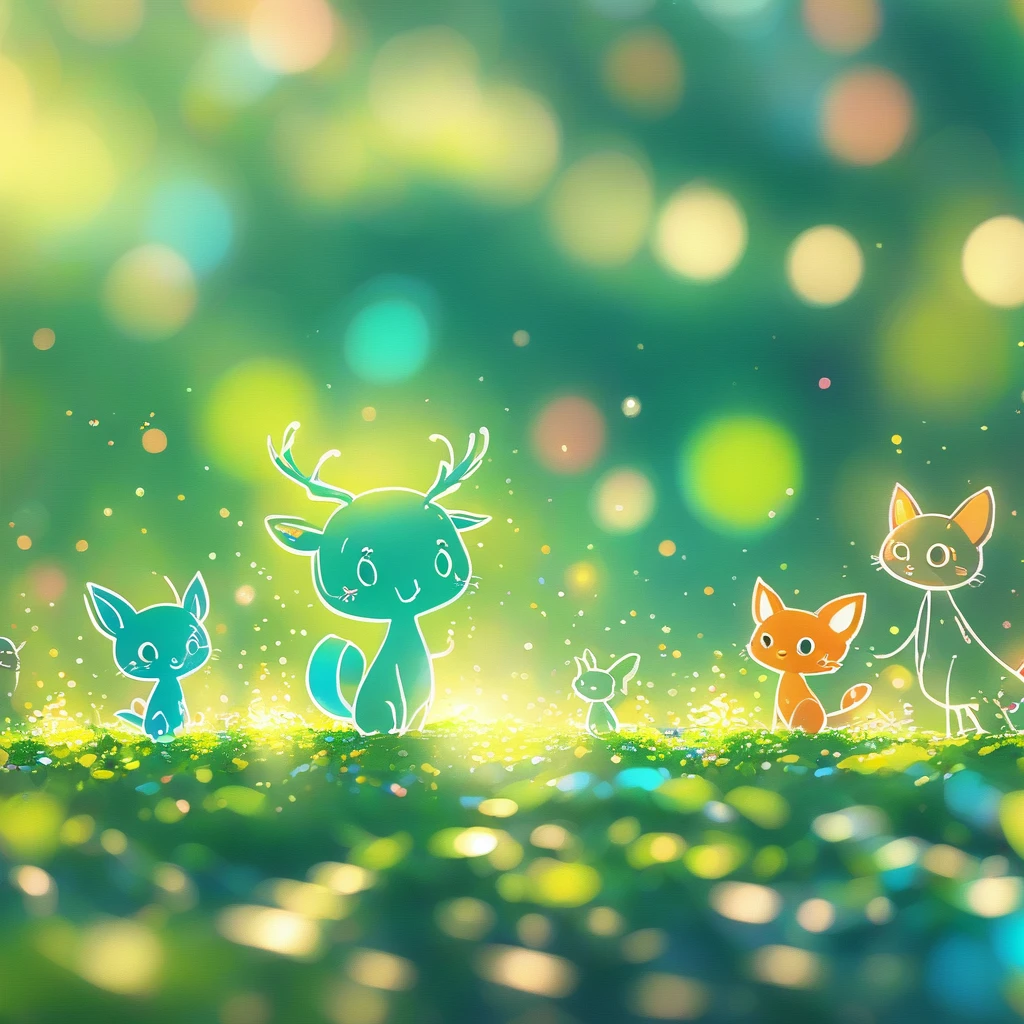 (masterpiece, best quality:1.2), Close up of cartoon animals on green background, Cute numbers艺术, Beautifully detailed digital art, 4k high definition illustration wallpaper, Cute numbers, Blurred dream pictures, 4k hd wallpaper illustration, Cute 3d rendering, A beautiful artistic illustration, 2d illustration, 2d illustration, Blurred dreamy illustration, Epic Concept Art. Bokeh